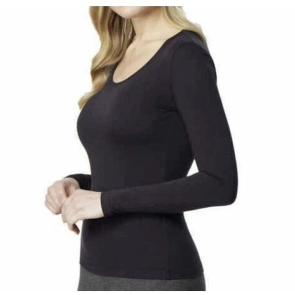 32 Degrees Heat Women's Long Sleeve Scoop Neck Tee Top Black New Size S